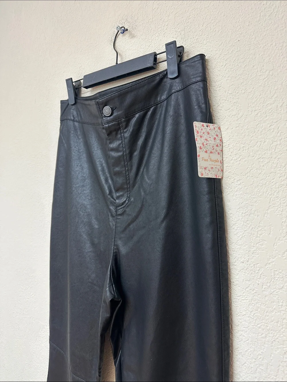 Free People NWT High-Rise Black vegan Leather Flare Pants size 12